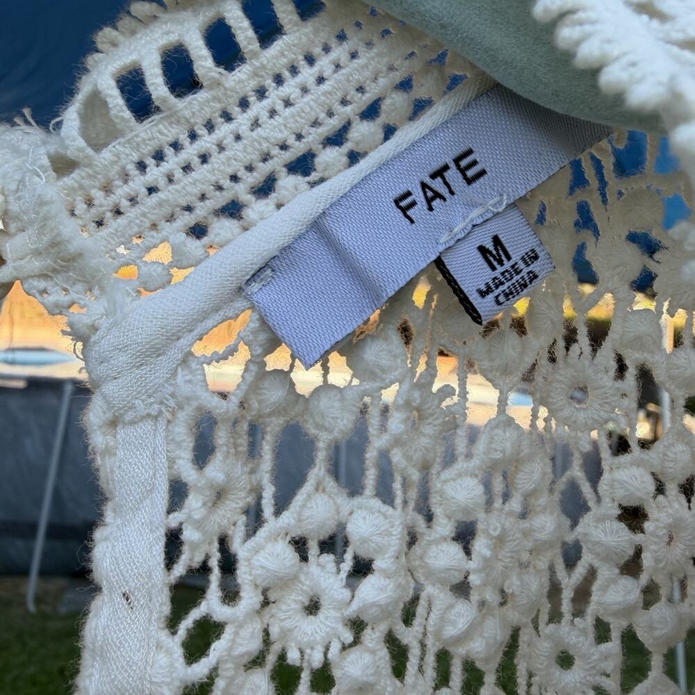 FATE Boho Crochet Lace Maxi Dress Medium Ivory Sleeveless Cottagecore Festival - Picture 5 of 13